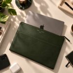 Un MacBook Pro 14 pouces glissé dans le compartiment principal du GRAMS28 120 Leather Folio