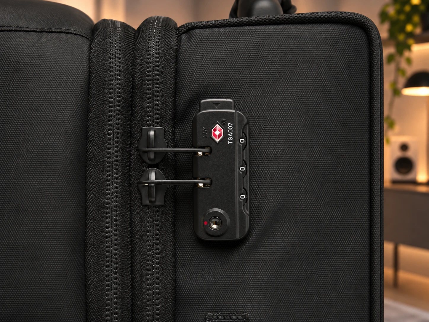 Cadenas TSA à code intégré à l'Airback MORE, reliant les deux curseurs de fermeture